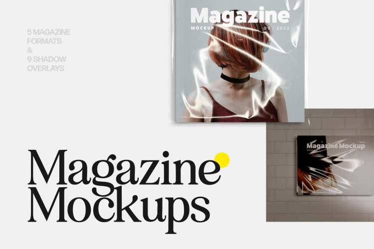 Wrapped Magazine Mockups  5款文艺光影质感杂志画册封面设计作品贴图ps样机素材展示效果图