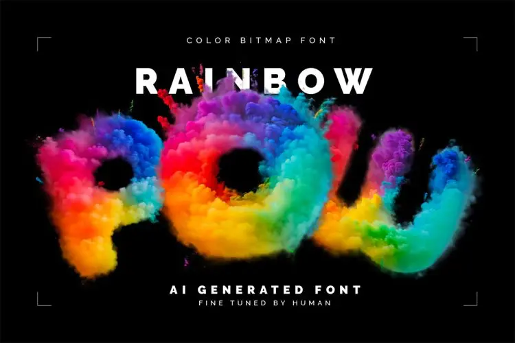 Rainbow Pow – Color Bitmap Font 57款彩色烟雾爆炸彩虹渐变粉末英文字母数字符号webp免抠图片素材