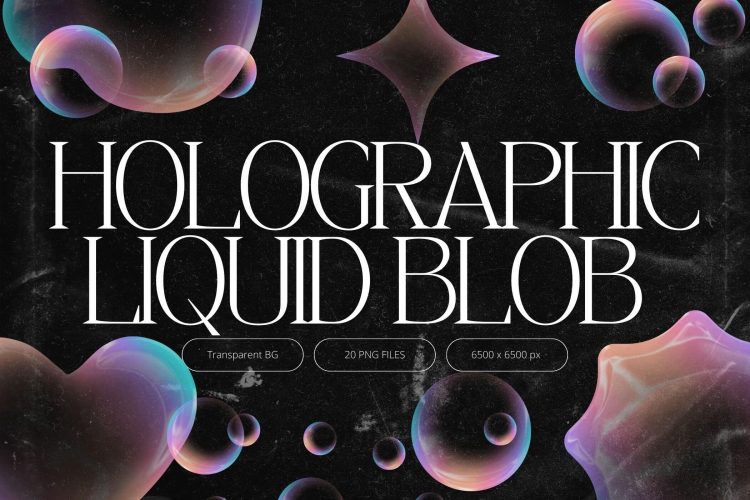 3D Holographic Liquid Blob Shapes  20款3D全息虹彩气泡水珠半透明渐变泡泡png免抠拼贴高清图片素材