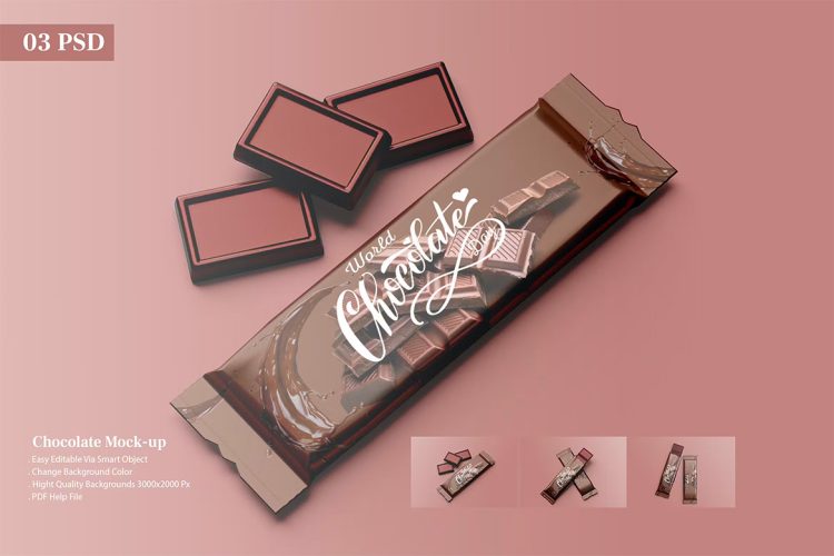 Chocolate Mockup 长条巧克力包装模型品牌logo标识设计贴图ps样机素材