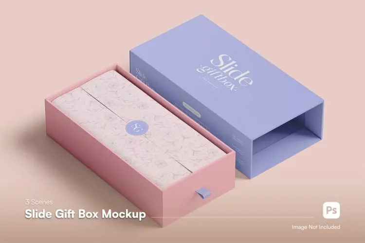 Gift Box Mockup 抽拉式礼物礼品纸盒模型logo标识设计贴图ps包装样机素材国外设计模板