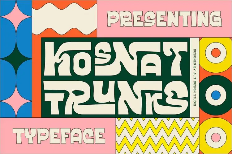 Kosnat Trunks Retro Display Typeface 潮流复古酸性逆反差迷幻扭曲文创潮牌广告海报标题装饰英文字体