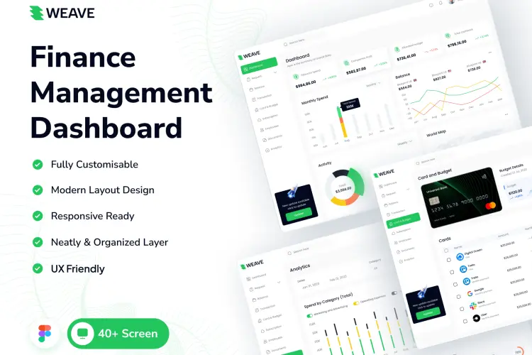 Banking Management Dashboard UI Kit  40+屏银行金融理财后台仪表盘界面设计Figma模板套件