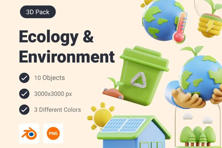 Ecology & Environment 3D Icon Pack  10款多配色3D立体卡通生态环保新能源插图插画webp免抠图片素材