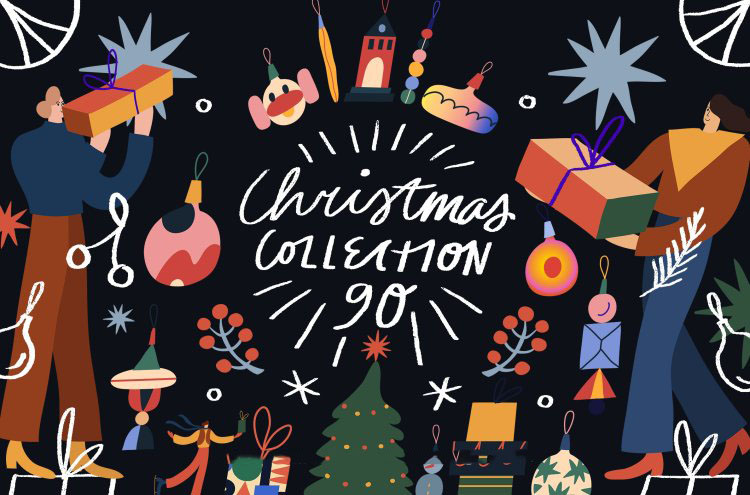 Hand Drawn Christmas Collection 潮流创意圣诞节新年节日派对扁平化手绘人物插图插画矢量设计素材