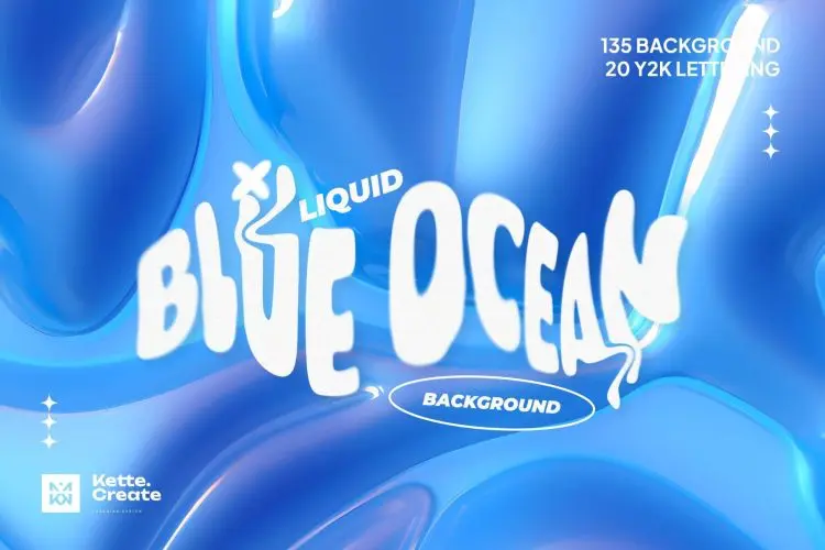 Ocean Blue Background  135款蓝色梦幻海洋波浪3D抽象艺术光泽液体渐变背景底纹图片素材