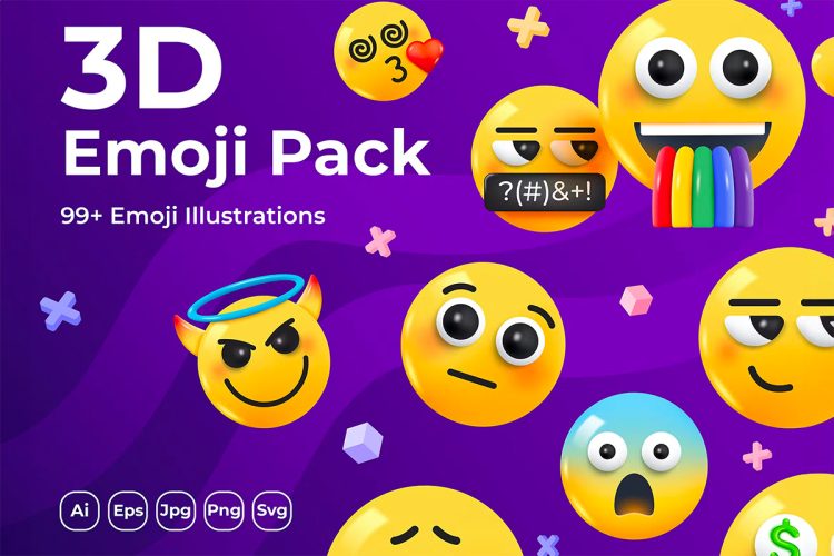 3D Emoji pack  100款3D趣味卡通全套Emoji表情包插图插画png免抠ai矢量设计素材