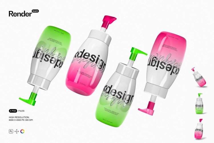 Soap Dispenser Mockup 洗手液皂液按压瓶泵瓶logo设计贴图ps包装样机国外设计素材 4 PSD