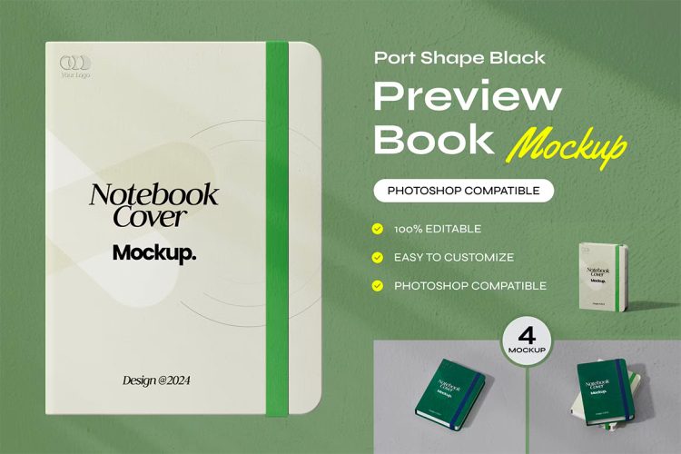 Notebook – Travel Book Cover Mockup 硬面笔记本书本模型封面展示设计贴图ps样机素材