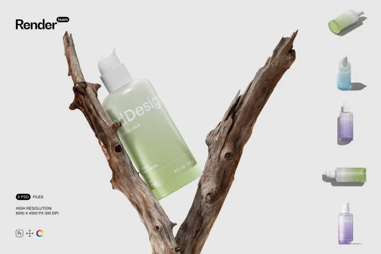 Cosmetic Bottle Mockup Set  6款时尚化妆护肤品乳状凝胶包装瓶塑料瓶设计展示贴图PSD样机模板