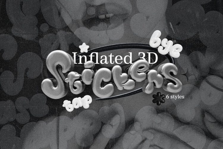 Inflated Stickers – 3D PNGs  504款现代创意金属镀铬3D立体抽象艺术气球英文字母PNG免抠图设计素材