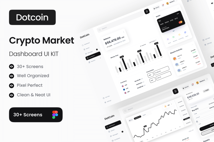 DotCoin – Crypto Market Dashboard UI KIT  30+屏高质量加密货币金融理财仪表盘界面设计Figma模板套件