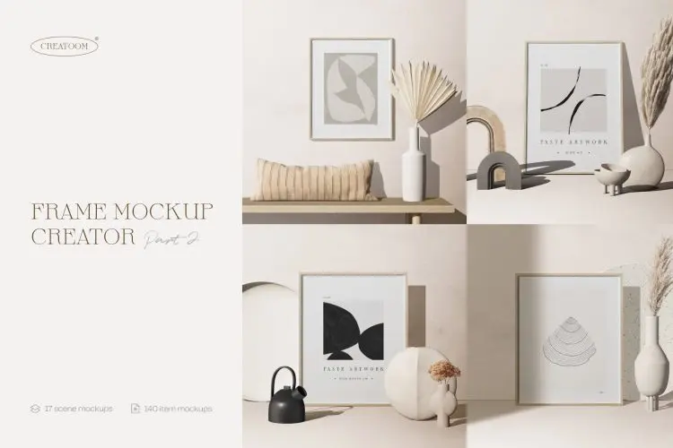 Frame mockup creator – part 2 极简日式侘寂北欧家居摆件画框装饰画软装ps样机素材场景展示效果