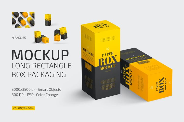 Long Rectangle Box Packaging Mockup Set 长方形纸盒药盒模型品牌包装设计贴图ps样机素材