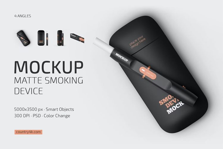 Matte Smoking Device Mockup Set  IQOS电子烟汽化器充电盒模型品牌包装logo标识设计贴图ps样机素材