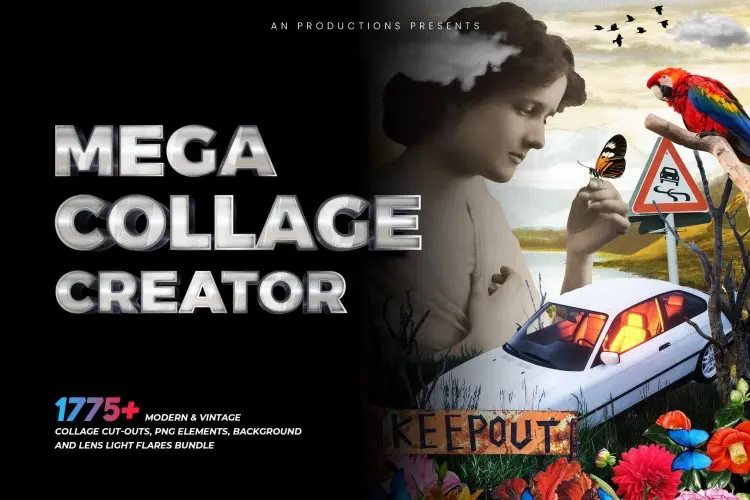 1775+ Mega Collage Creator Bundle  1775多款复古怀旧人物风景建筑动物老照片解构拼贴webp免抠图片素材