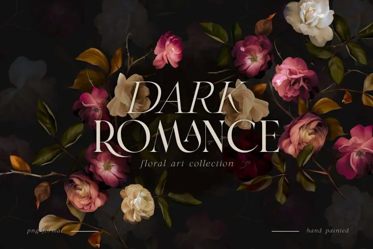 Dark Romance Floral Art Collection  58款古典优雅手绘油画花卉插花玫瑰插图插画背景webp免抠图片素材