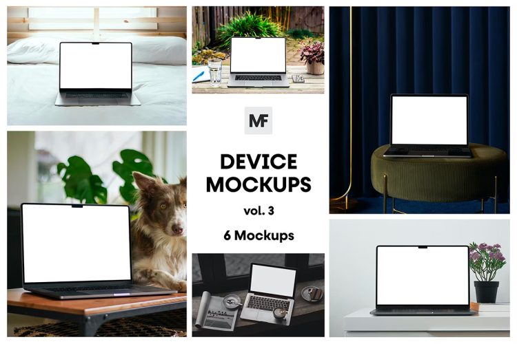 Electronic Device Mockups vol.03  MacBook设备模型居家办公场景展示屏幕ui设计作品贴图ps样机素材