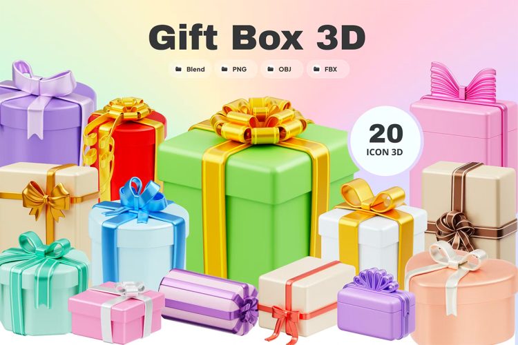 Christmas Gift Box 3D Illustration 3D圣诞节新年节日派对生日礼物礼品盒子插图插画png免抠图片素材