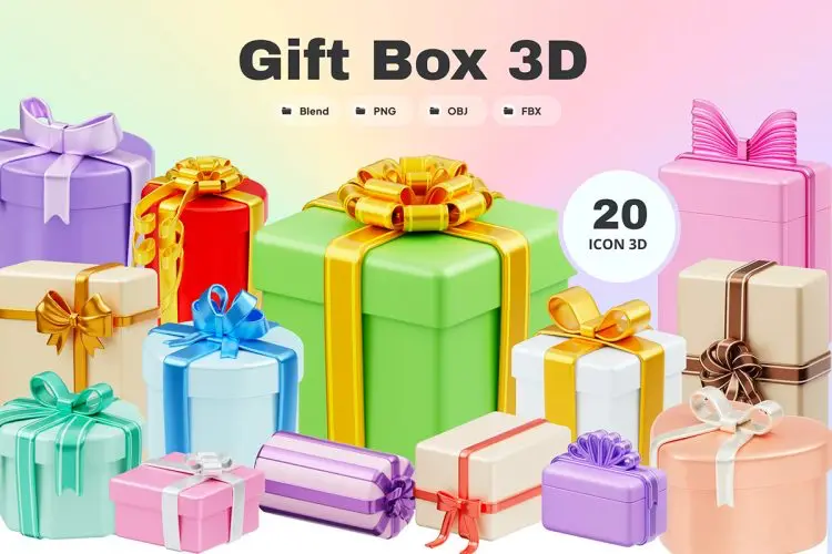 Christmas Gift Box 3D Illustration 3D圣诞节新年节日派对生日礼物礼品盒子插图插画webp免抠图片素材