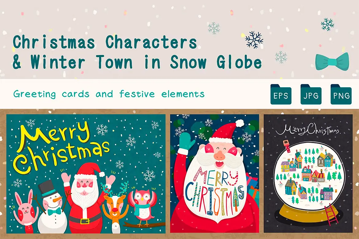 Christmas Santa Set  40幅手绘圣诞节日海报广告装饰元素插图插画平面设计素材