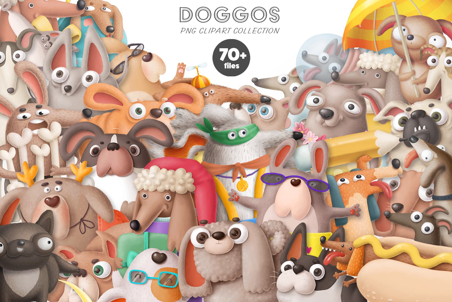 Collection of dogs  70款创意趣味卡通宠物狗3D立体角色插图插画png免抠图片设计素材