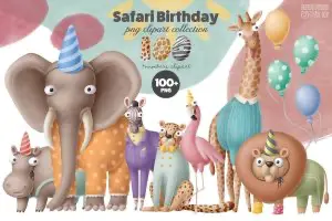 Birthday collection 100多款呆萌趣味野生动物生日派对儿童绘画手绘插画webp免抠图片设计素材