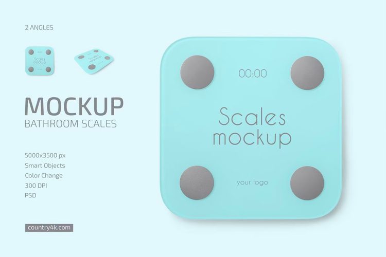 Bathroom Scales Mockup Set 方形圆角浴室电子体重秤模型品牌logo标识设计贴图ps样机素材