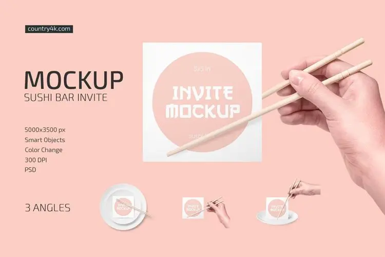 Sushi Bar Invite Mockup Set 日本寿司店餐卡邀请函模型设计贴图ps卡片样机素材