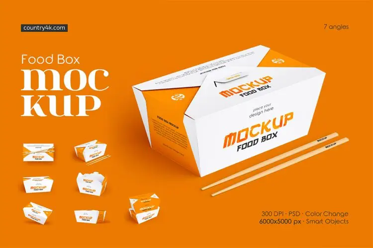 Food Box Mockup Set 食品面条餐盒打包纸盒模型品牌包装设计贴图ps样机素材