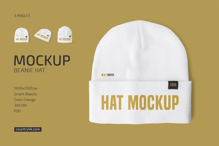 Beanie Hat Mockup Set 无檐保暖毛线帽模型品牌logo标识设计贴图ps样机素材