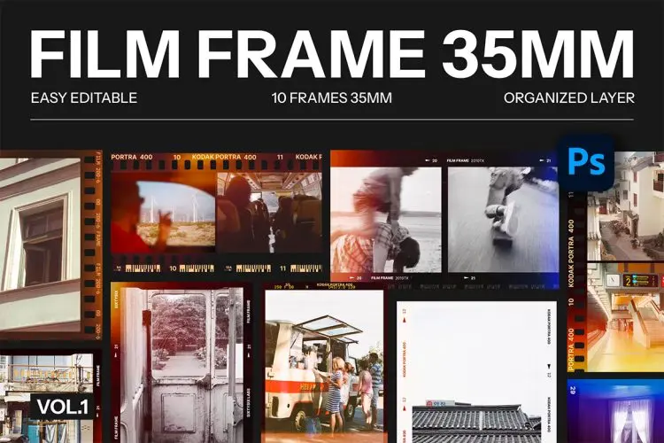 Film Frame 35mm V.1 35mm复古电影摄影胶片帧框架背景图片ps分层设计素材