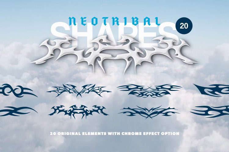 Neo Tribal Shapes 20款科幻未来赛博朋克部落徽标图腾纹身logo抽象艺术插图形状ps分层设计素材