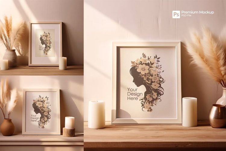 Photo Frame Mockup 照片海报相框框架模型作品展示智能贴图ps样机素材