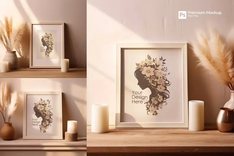 Photo Frame Mockup 照片海报相框框架模型作品展示智能贴图ps样机素材
