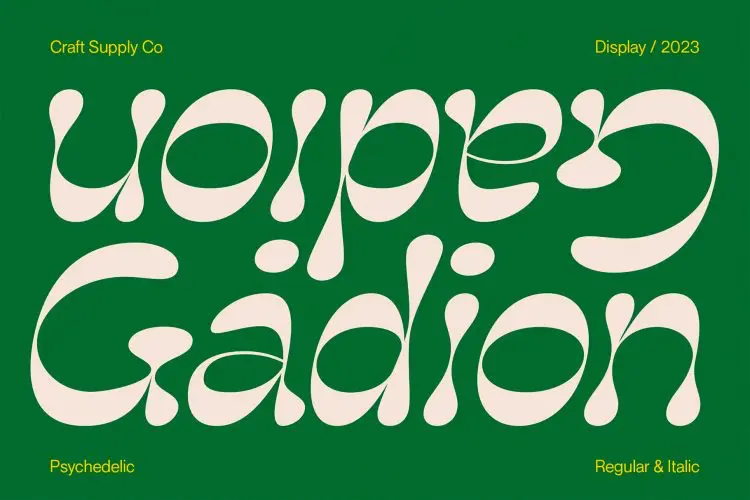 Gadion – Psychedelic Typeface  2款Gadion复古潮流迷幻酸性逆反差潮牌logo广告海报标题英文字体