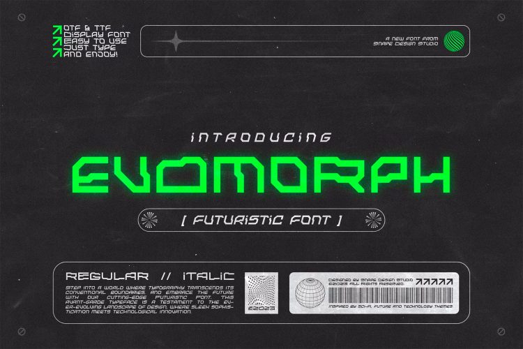 Evomorph – Futuristic Font 潮流未来科幻机能科技电竞品牌logo包装海报标题英文字体