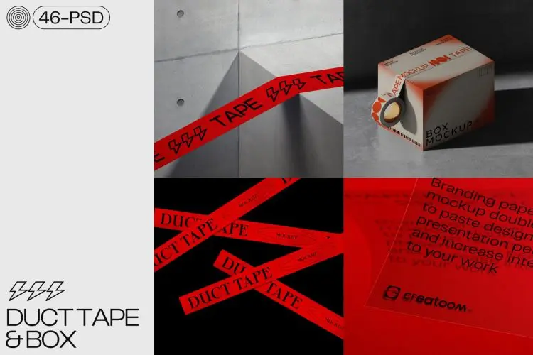 Duct tape & Box mockups 胶带纸盒文具潮流文创产品包装设计作品贴图ps样机素材展示效果图