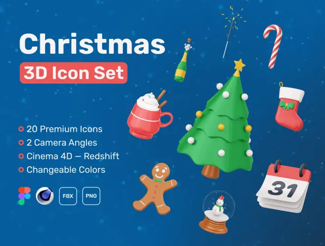 Christmas 3D Icon Set  20款独特卡通圣诞节主题节日假日3D图标Icons设计素材包