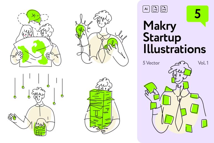 Makry Startup Illustrations 独特的手绘商业插画设计人物图片