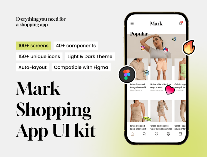 Mark Shopping App UI kit  100+屏时尚在线购物电子商城商店APP软件界面设计Figma模板套件