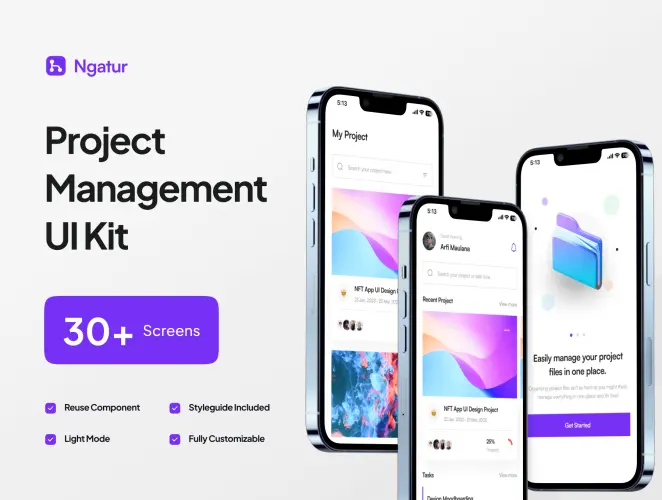 Ngatur – Project Management App UI Kit  30页项目计划任务管理团队协作App应用界面ui组件设计fig模板素材