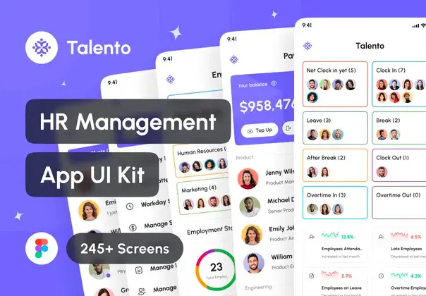 Talento – HR Management App UI Kit 245+屏优质行政管理人力资源HR软件APP界面设计Figma模板套件