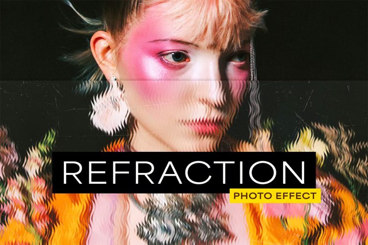 Refraction Glass Photo Effect 潮流长虹玻璃波纹扭曲照片图像修过PS特效样机模板