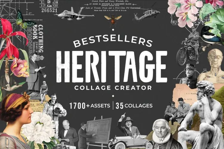 Bestsellers Heritage Collage Creator  1700款复古怀旧人物风景建筑动物老照片解构拼贴webp免抠图片素材