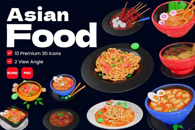Asian Food 3D Icon  10款3D立体卡通中国美食小吃点心快餐插图插画webp免抠图片素材