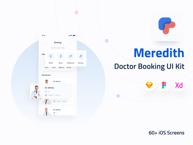 Meredith – Doctor Booking UI Kit 70+屏医院医生在线挂号就诊软件APP界面设计UI套件模板