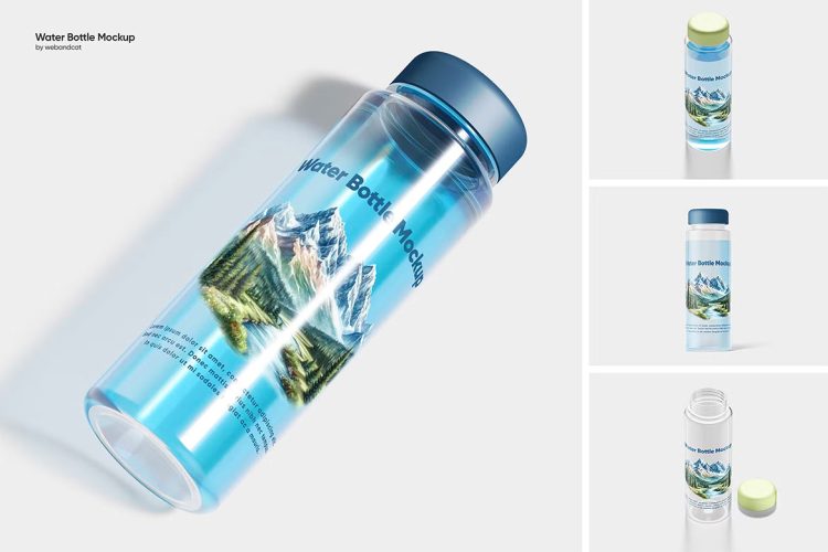 Plastic Water Bottle Mockup 塑料透明纯净水饮料包装样机展示素材