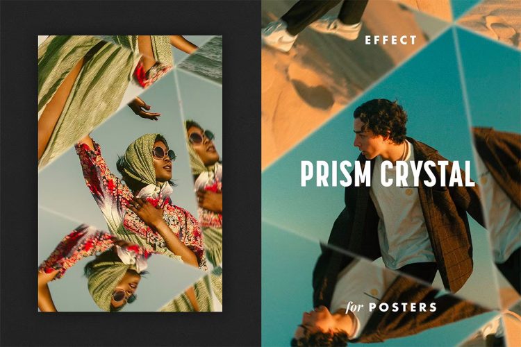 Prism Crystal Effect for Posters 照片海报万花筒水晶棱镜失真滤镜ps特效样机素材