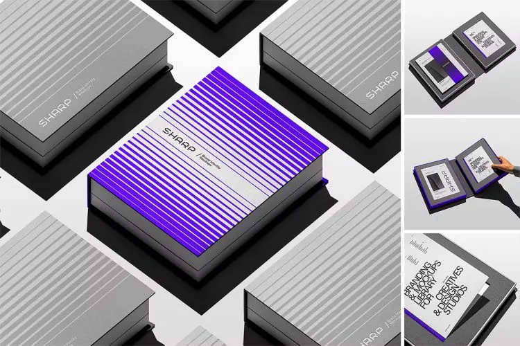 Branding Packaging Mockups 精装硬面书本翻盖折叠包装盒模型品牌展示设计贴图ps样机素材